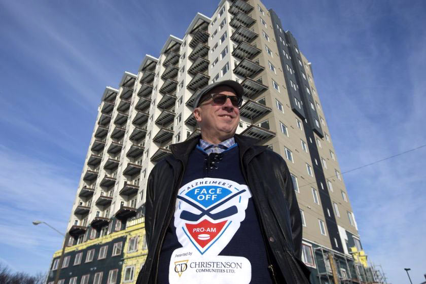 Greg Christenson in-front of the new Westmount Village building