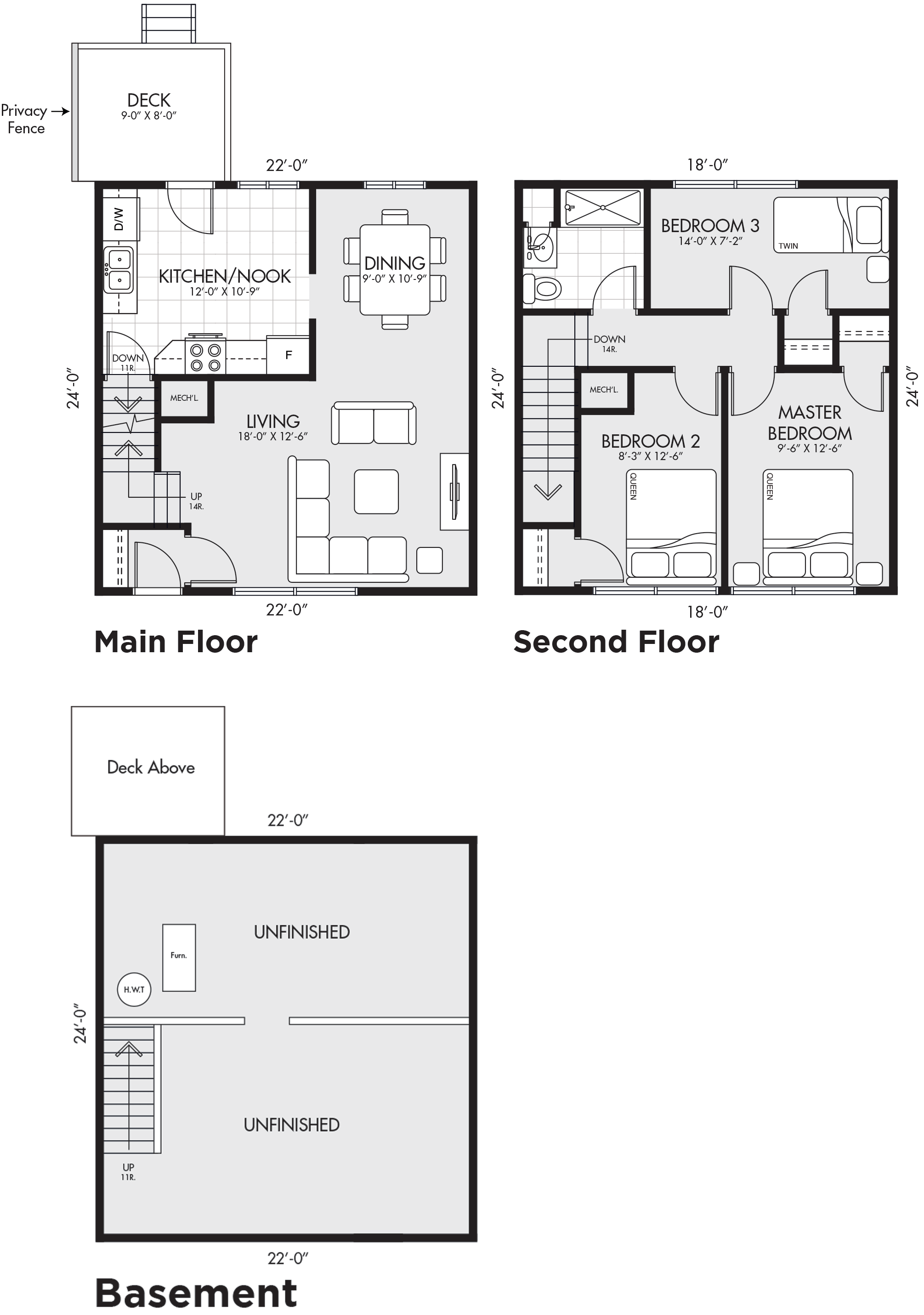 Southwoods Townhome 3 Bedroom Floor Plan